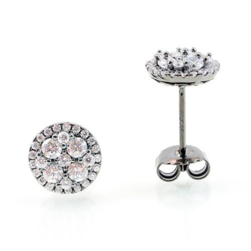 Sterling Silver Round Pave Set Earrings with Halo